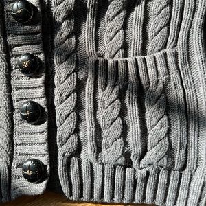 100% cotton chunky heathered grey cardigan (one button missing)
